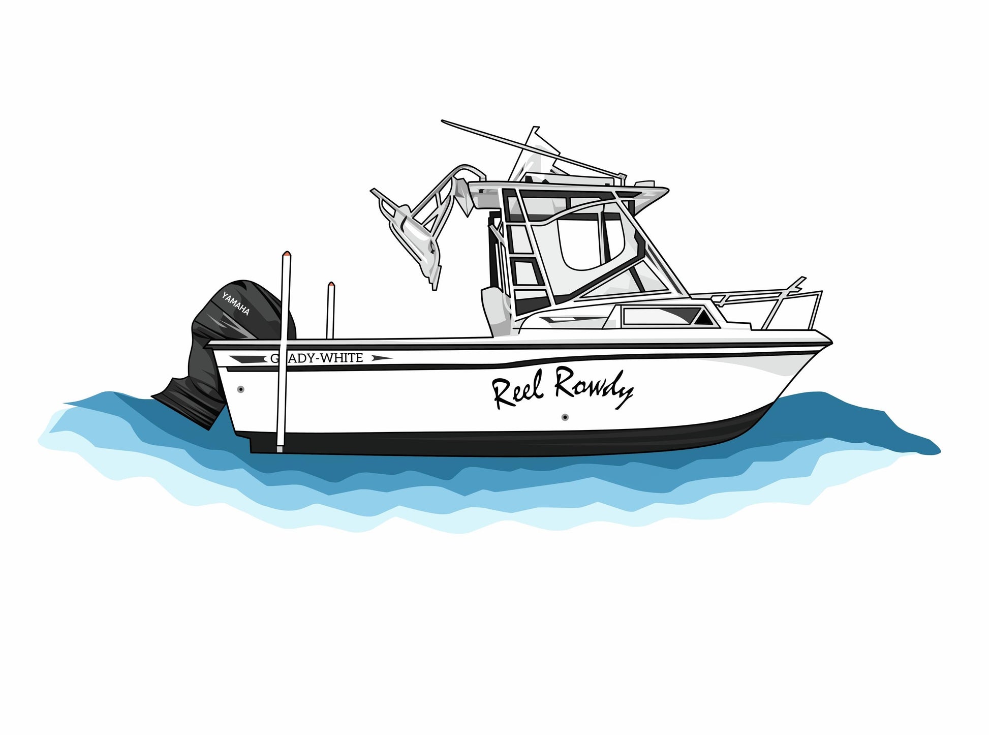 Custom boat drawing line art personalized illustration boat artwork