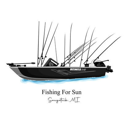 Custom boat drawing line art personalized illustration boat artwork