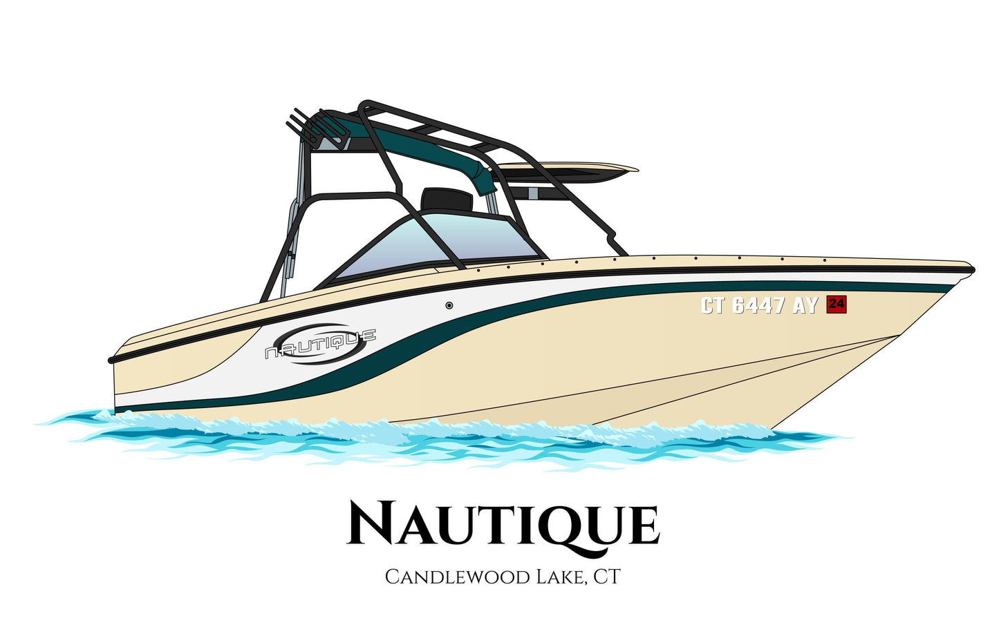Custom boat drawing line art personalized illustration boat artwork