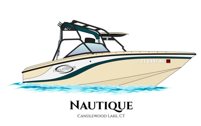 Custom boat drawing line art personalized illustration boat artwork