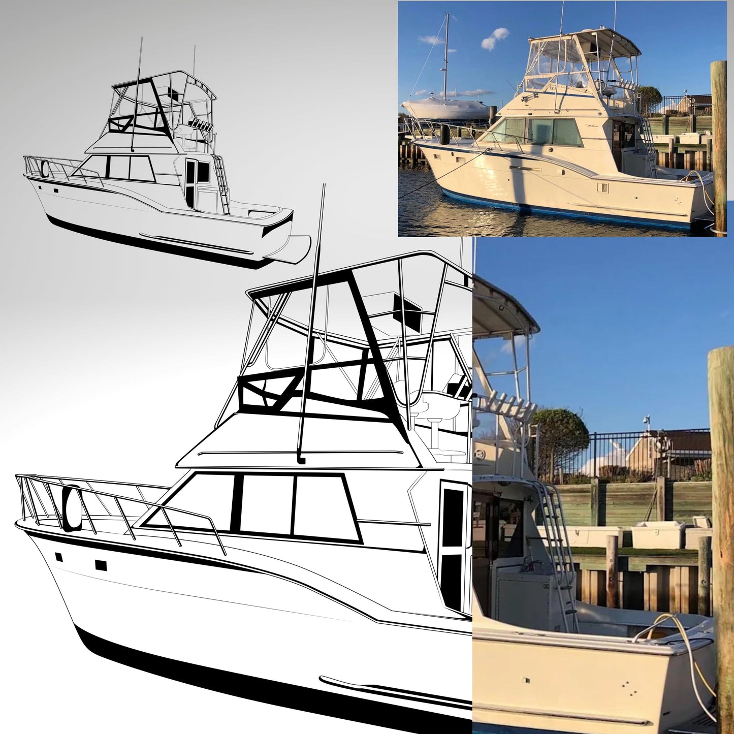 Custom boat LINE drawing line art personalized illustration boat artwork