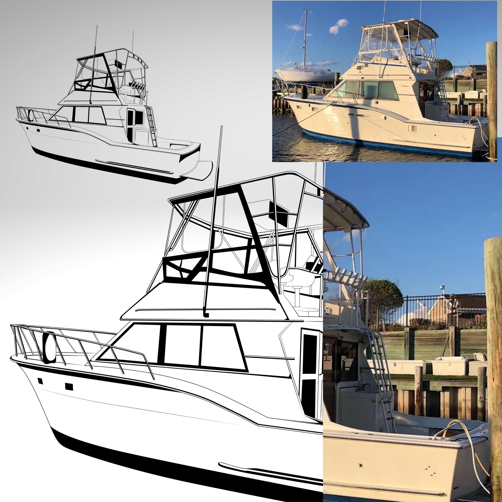 Custom boat LINE drawing line art personalized illustration boat artwork