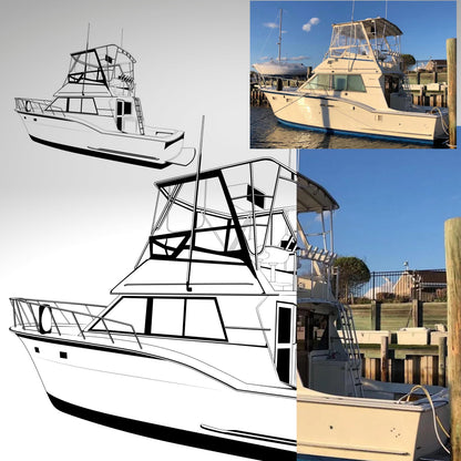Custom boat LINE drawing line art personalized illustration boat artwork