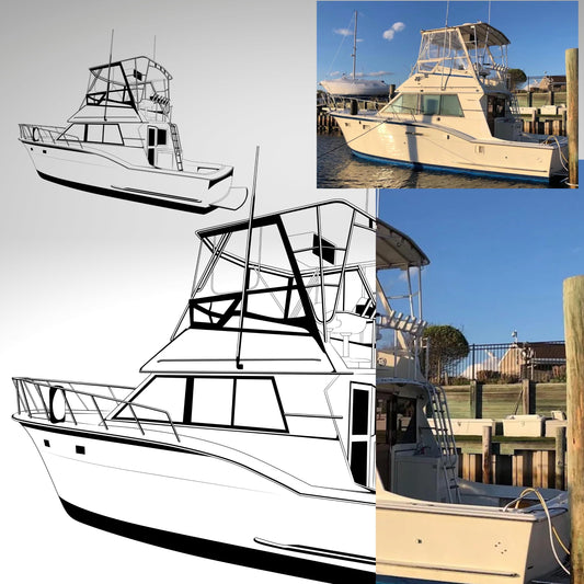 Custom boat LINE drawing line art personalized illustration boat artwork