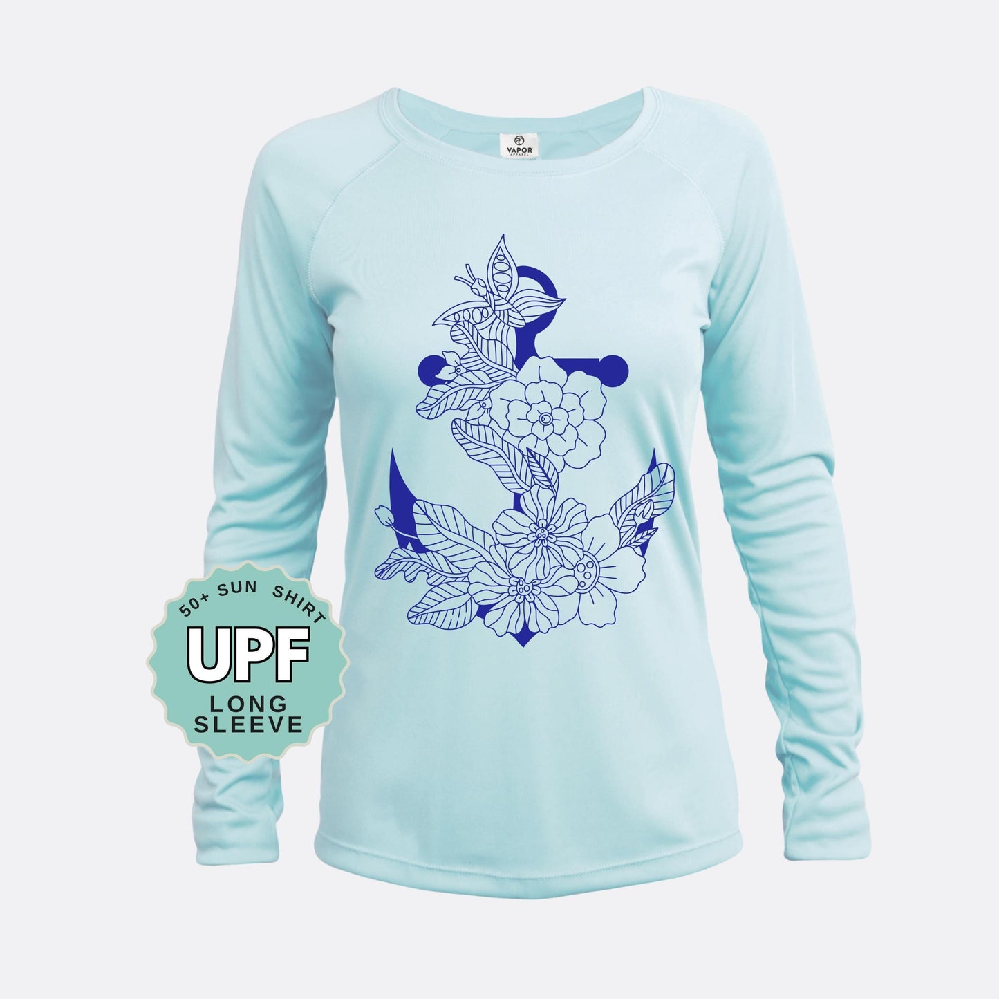 Floral Anchor Sun Shirt UPF 50: Coastal Long Sleeve UV Protection