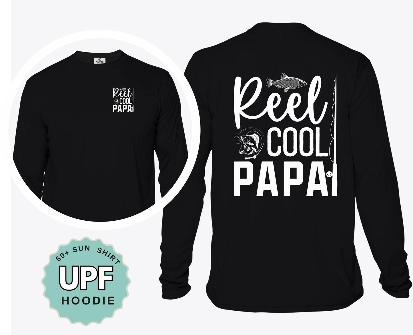 Fishing Shirt for Dad Reel Cool Papa UPF 50 Long Sleeve Shirt Custom Sun Protection Shirt for Outdoor Boat Trips or Family Fishing Days