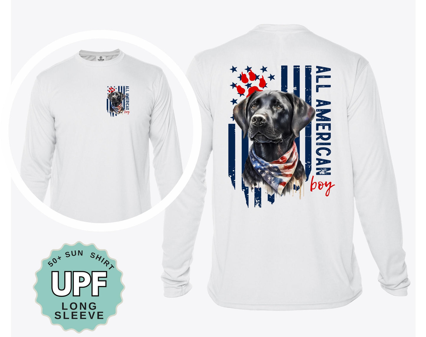 Patriotic Black Lab Shirt: UPF 50+ Sun Protection, Long Sleeve