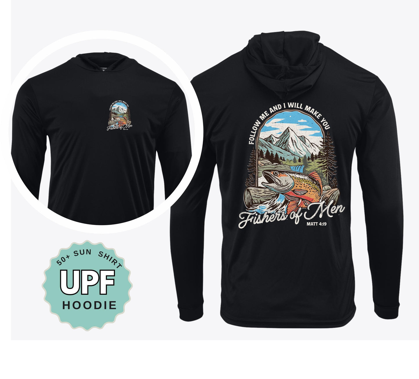 fishers of men upf 50 sun hoodie christian fishing shirt bible verse matthew 419 uv protection hoodie moisture wicking outdoor faith top