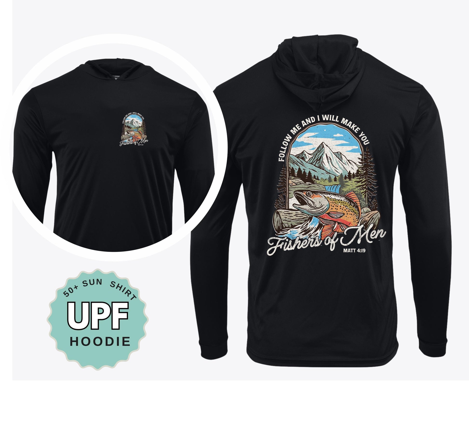 fishers of men upf 50 sun hoodie christian fishing shirt bible verse matthew 419 uv protection hoodie moisture wicking outdoor faith top