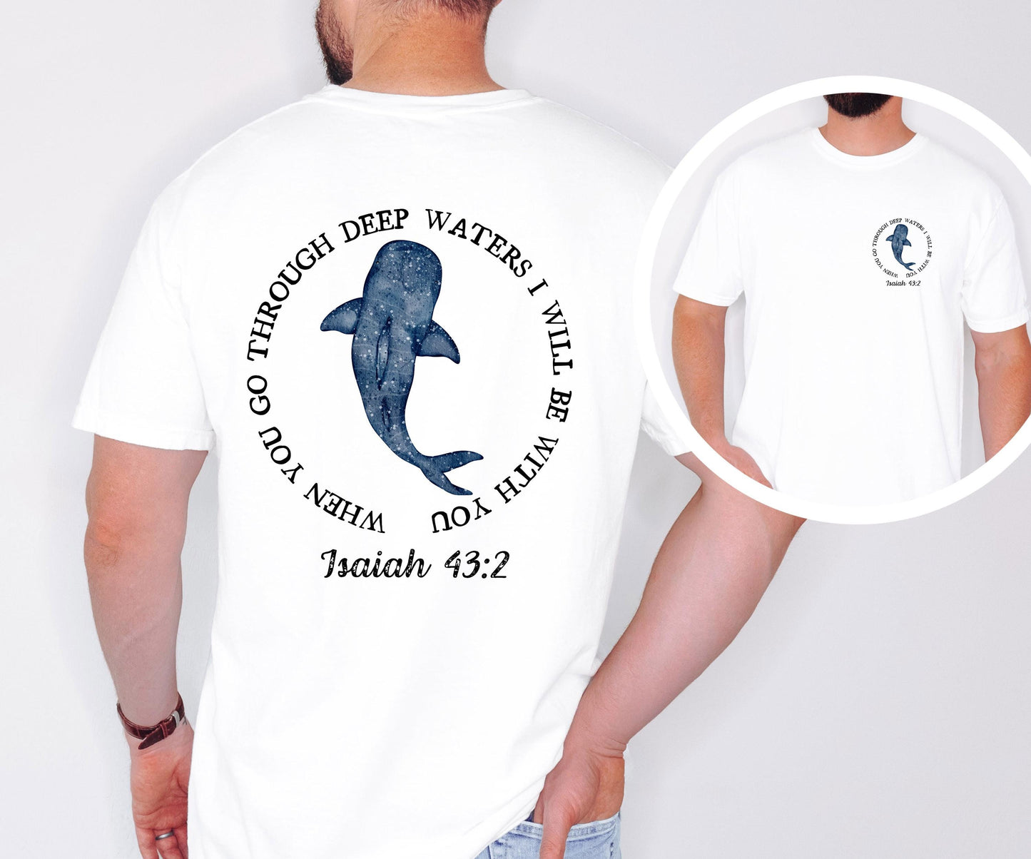 Isaiah 43:2 Christian Tee - Whale Illustration, Soft Comfort Colors