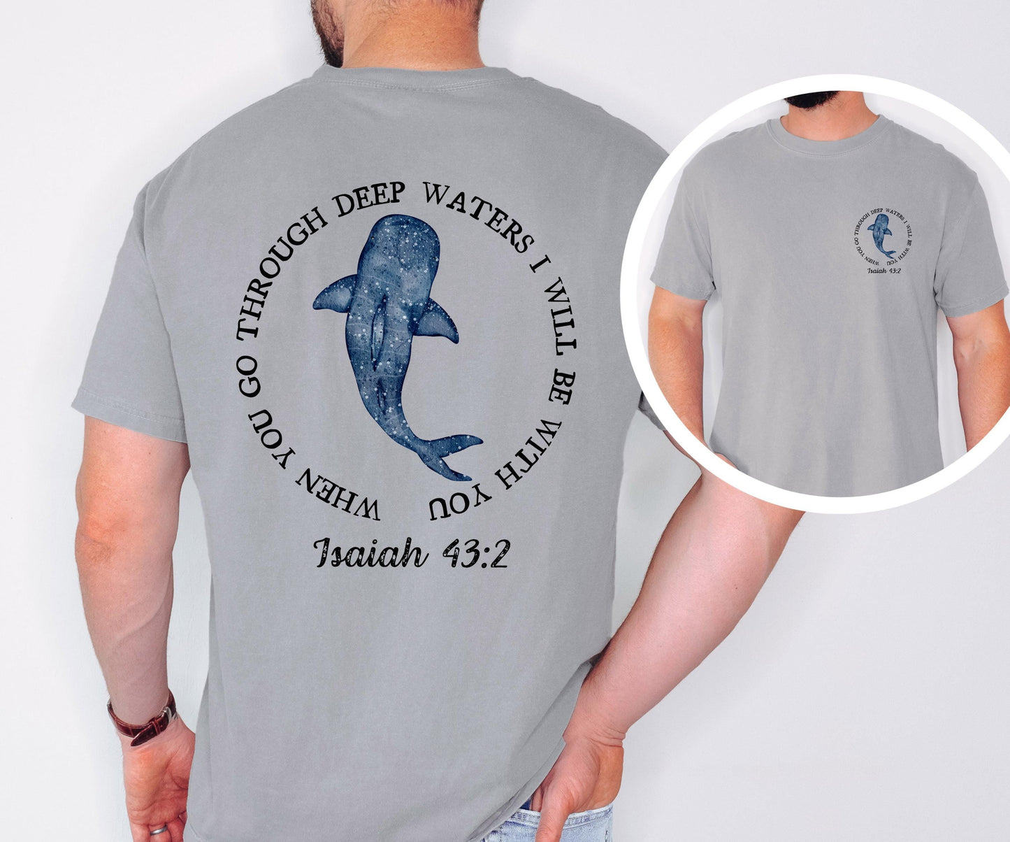 Isaiah 43:2 Christian Tee - Whale Illustration, Soft Comfort Colors
