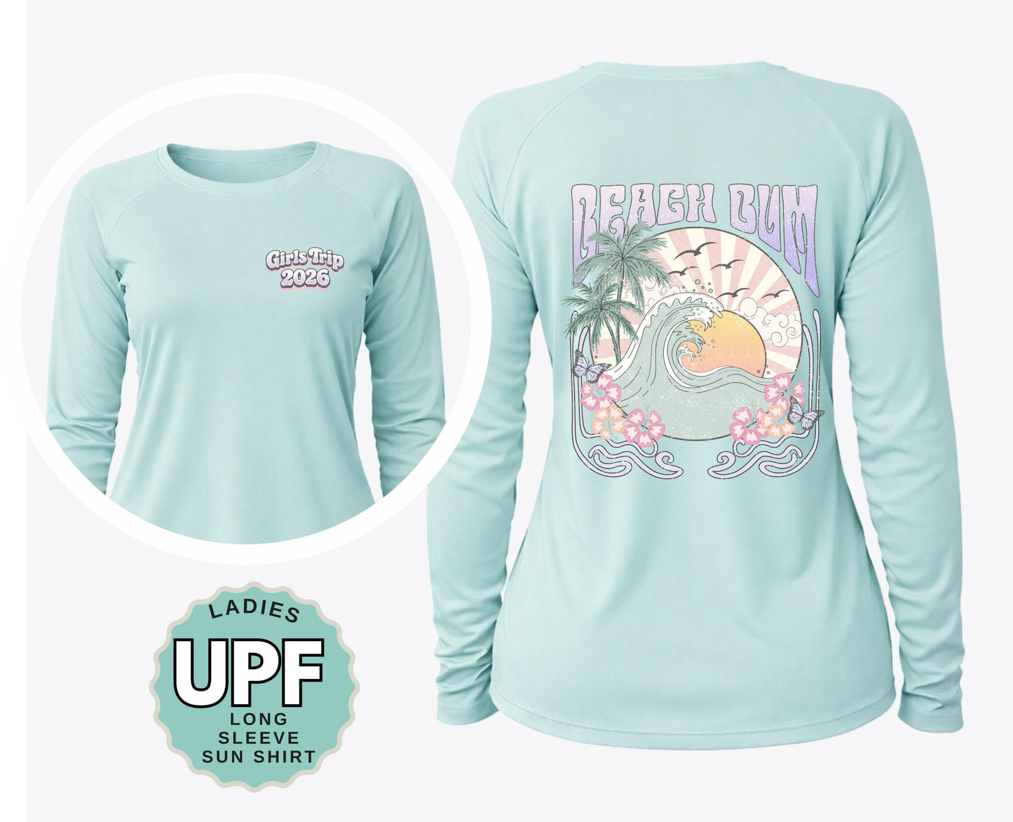 Girls Trip 2026 LADIES FIT UPF 50 Crew Neck Sun Shirt Beach Vacation Shirt