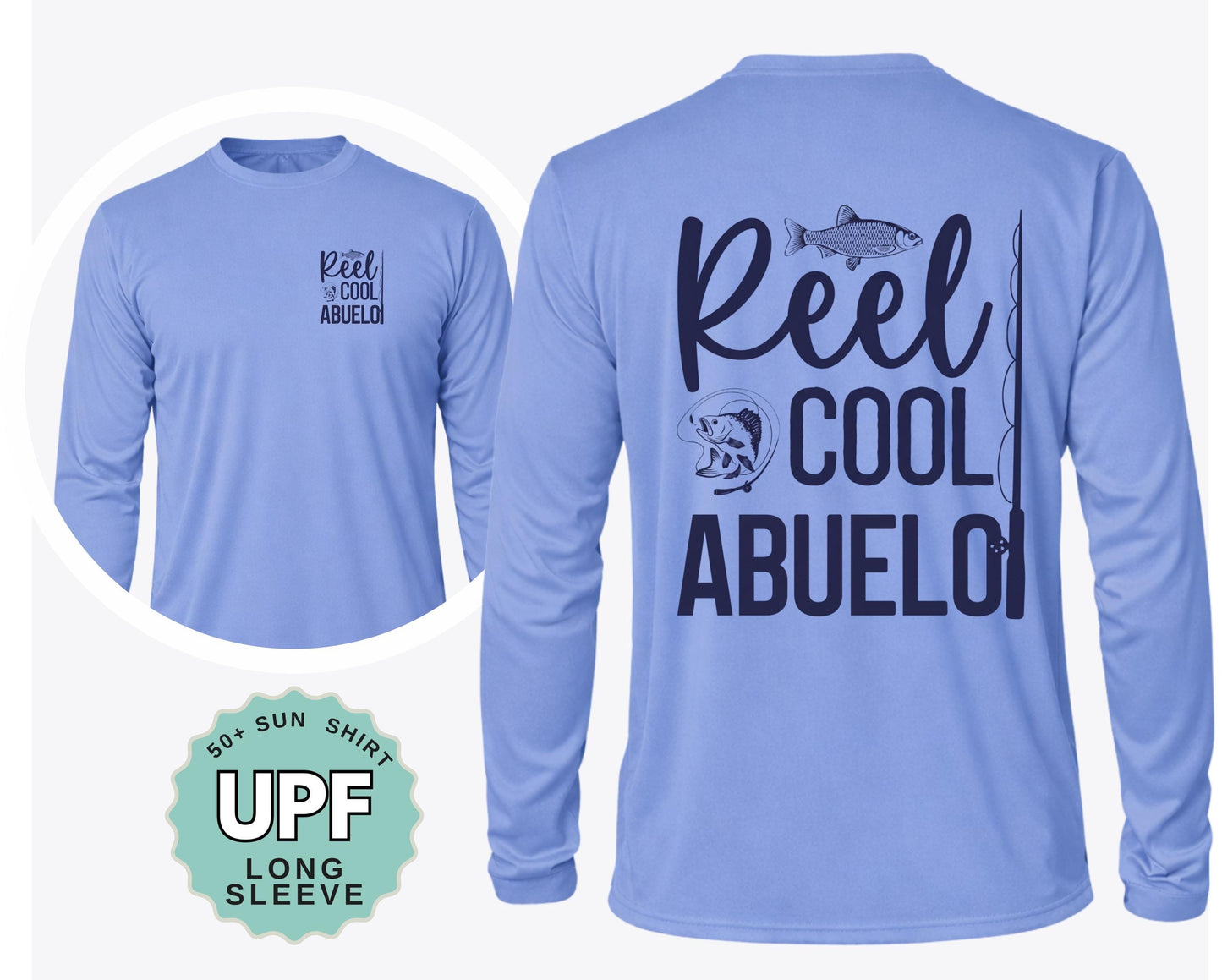 Reel Cool ABEULO Fishing Shirt for Grandpa UPF 50 Long Sleeve Shirt Custom Sun Protection Shirt for Outdoor Granddad Fishing Shirt