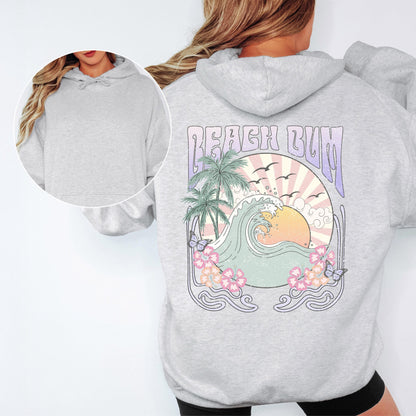 Beach Bum hoodie, coastal graphic sweatshirt, beach life pullover back print