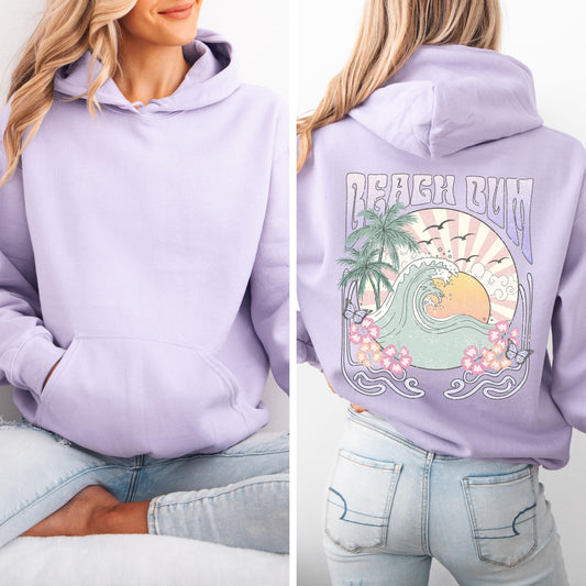 Beach Bum hoodie, coastal graphic sweatshirt, beach life pullover back print