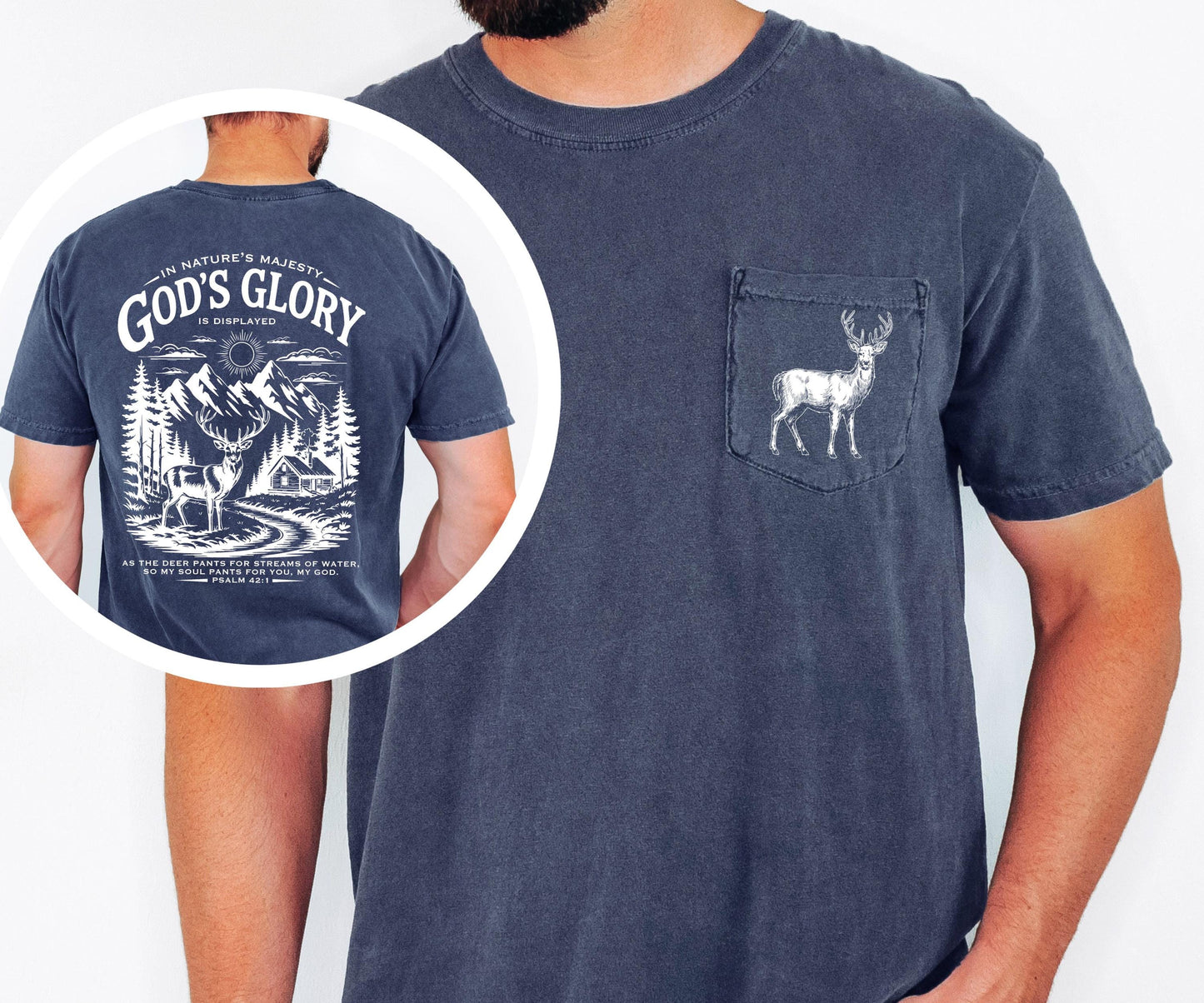 christian deer shirt comfort colors pocket tee god’s glory nature psalm 42 hunting shirt outdoor faith shirt cabin mountains scenic tee