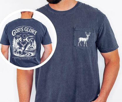 christian deer shirt comfort colors pocket tee god’s glory nature psalm 42 hunting shirt outdoor faith shirt cabin mountains scenic tee