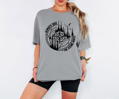 Always Take the Scenic Route Shirt Hiking Nature Outdoor Quote T Shirt