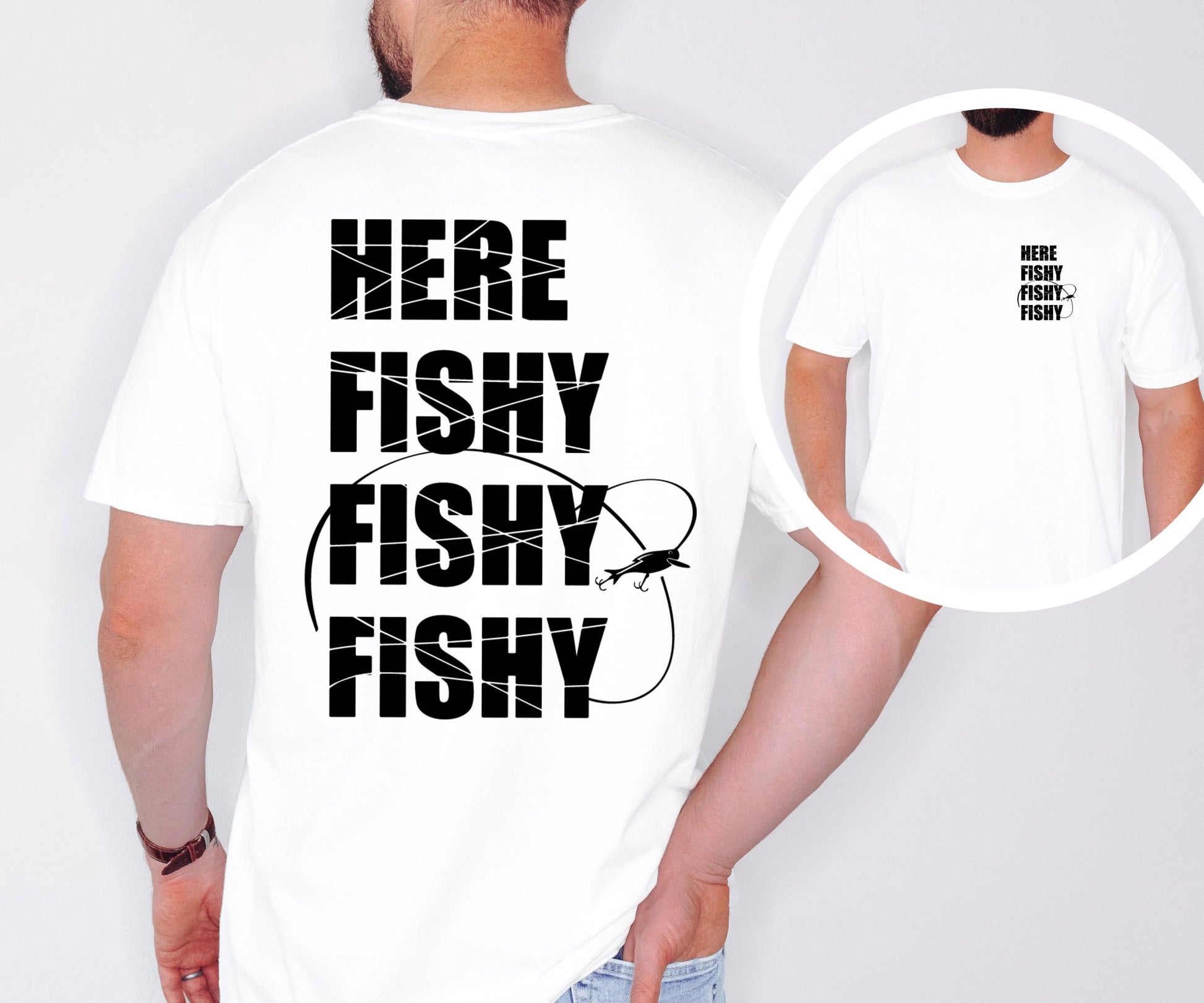 Funny Fishing T-Shirt: Here Fishy, Comfort Colors Lake Life Tee