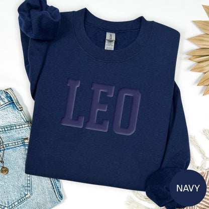 NAVY Leo Zodiac Puff Print Birthday Horoscope Top T-Shirt, Sweatshirt, Hoodie You Choose