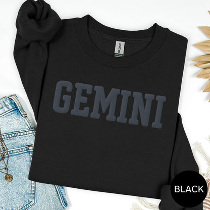 Black Zodiac Puff Print Sweatshirt Birthday Astrology Top