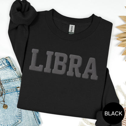 Black Zodiac Puff Print Sweatshirt Birthday Astrology Top