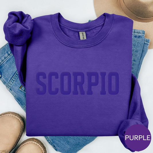 PURPLE Scorpio Zodiac Puff Print Birthday Horoscope Top T-Shirt, Sweatshirt, Hoodie You Choose