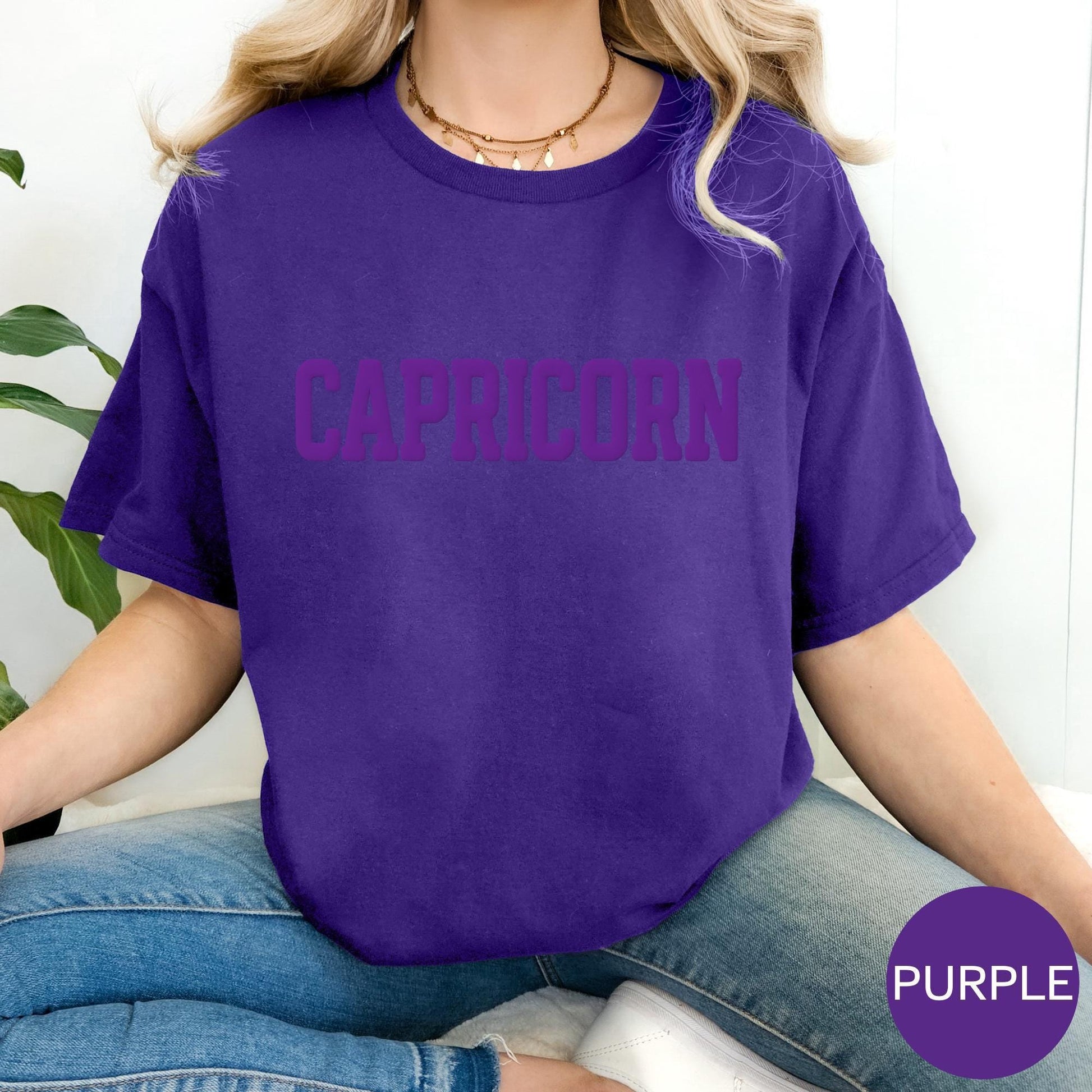 PURPLE Capricorn Zodiac Puff Print Sweatshirt T-shirt Hoodie Birthday Astrology Top