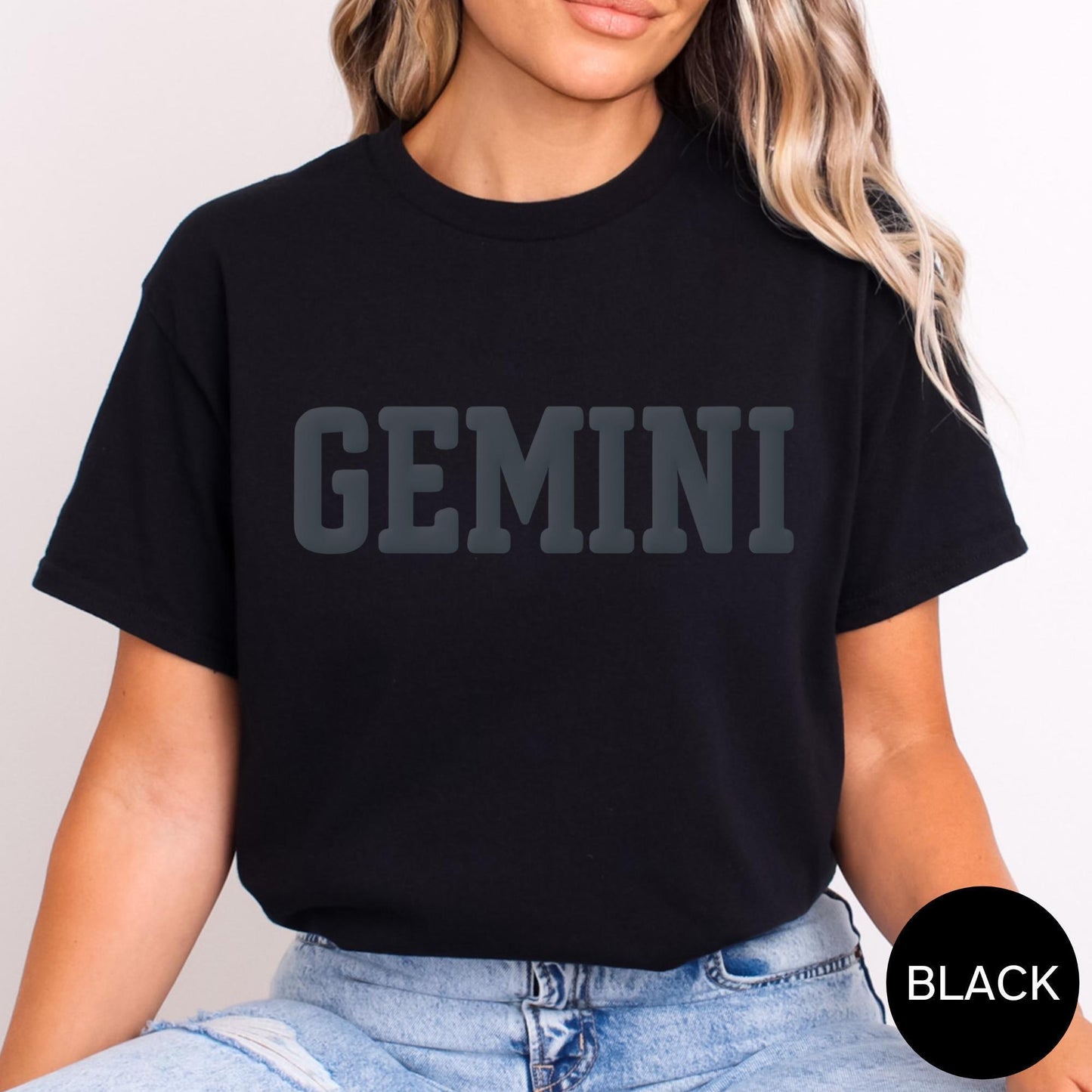 BLACK Gemini Zodiac Puff Print Birthday Horoscope Top T-Shirt, Sweatshirt, Hoodie You Choose