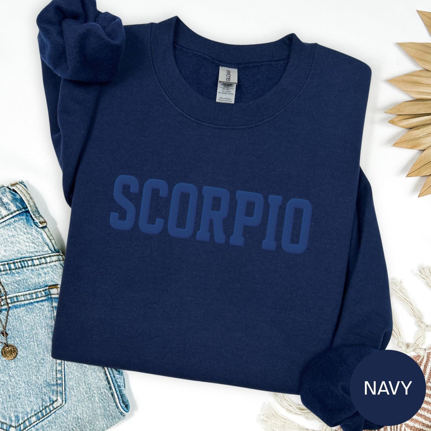NAVY Scorpio Zodiac Puff Print Birthday Horoscope Top T-Shirt, Sweatshirt, Hoodie You Choose