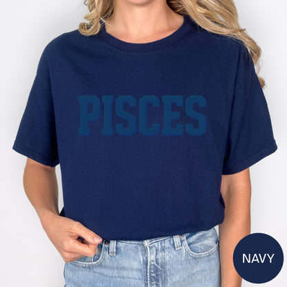 NAVY Pisces Zodiac Puff Print Sweatshirt T-shirt Hoodie Birthday Astrology Top
