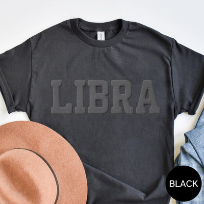 Black Zodiac Puff Print Birthday Horoscope T-Shirt,You Choose