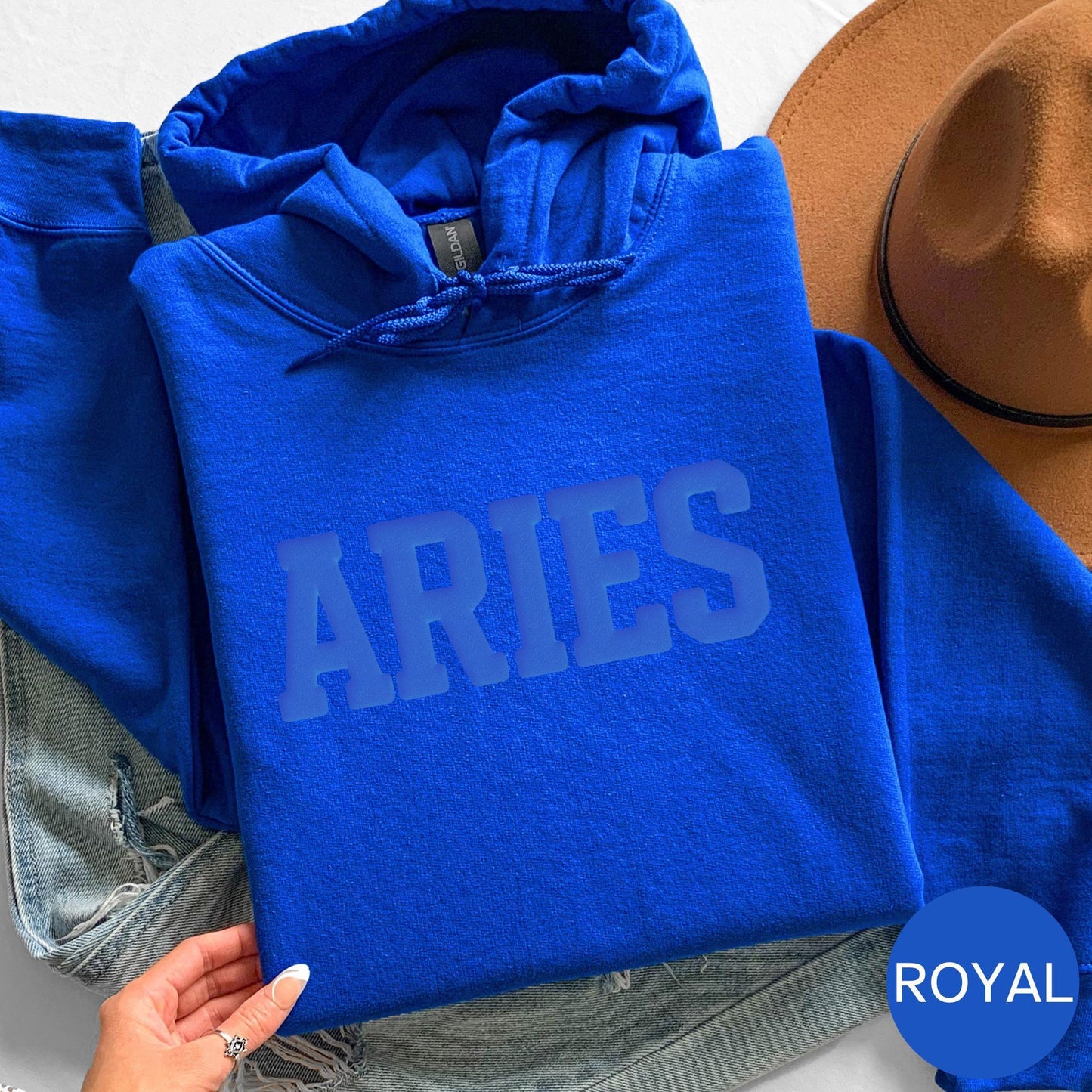 ROYAL BLUE Aries Zodiac Puff Print Sweatshirt T-shirt Hoodie Birthday Astrology Top