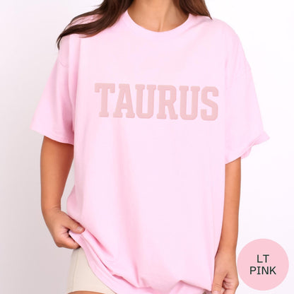 PINK Zodiac Puff Print Birthday Horoscope T-Shirt Birthday Gift
