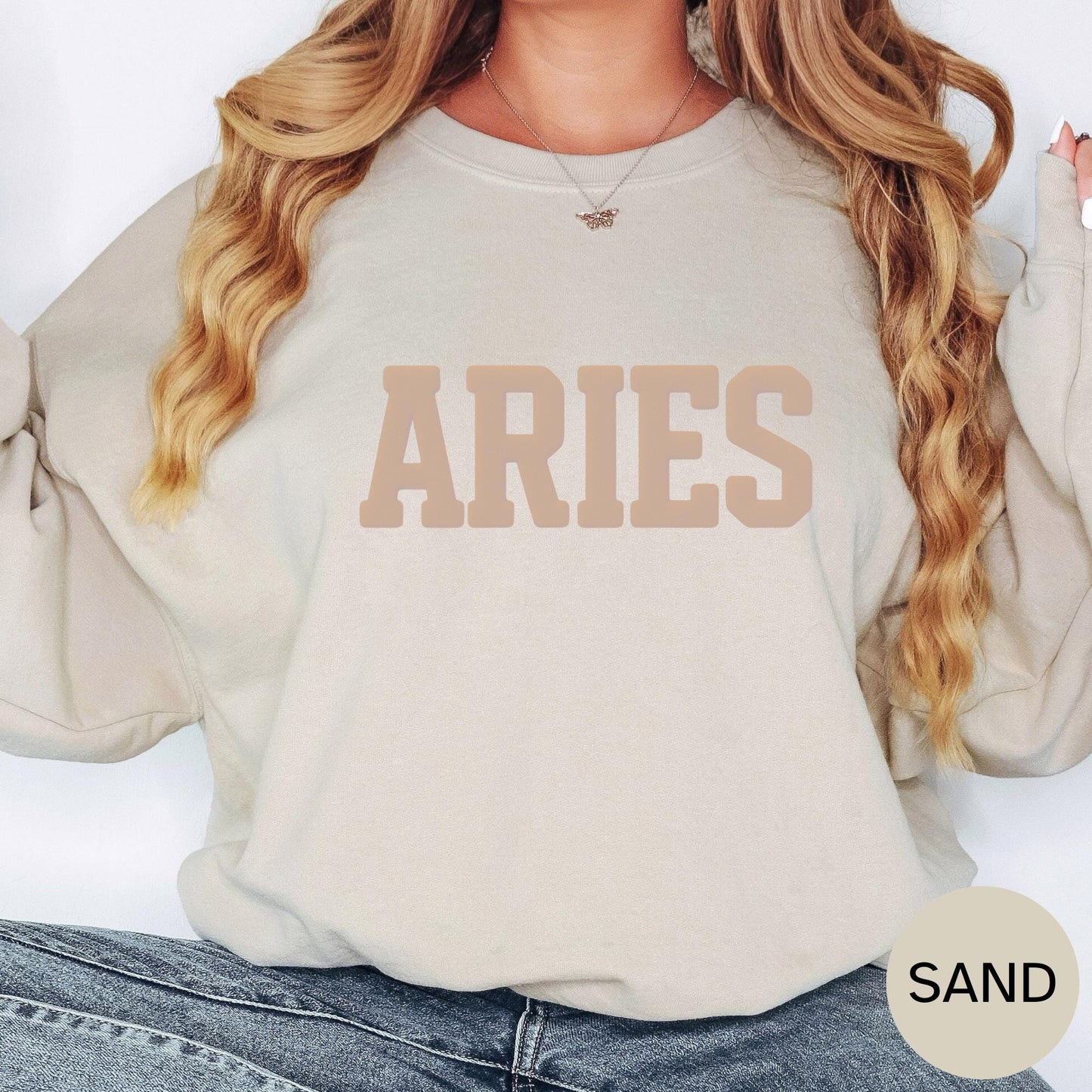 SAND Aries Zodiac Puff Print Sweatshirt T-shirt Hoodie Birthday Astrology Top