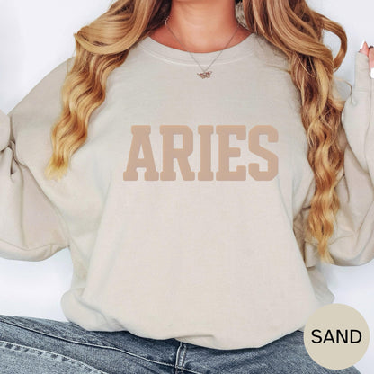 SAND Aries Zodiac Puff Print Sweatshirt T-shirt Hoodie Birthday Astrology Top