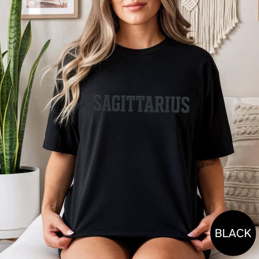 BLACK Sagittarius Zodiac Puff Print Sweatshirt T-shirt Hoodie Birthday Astrology Top