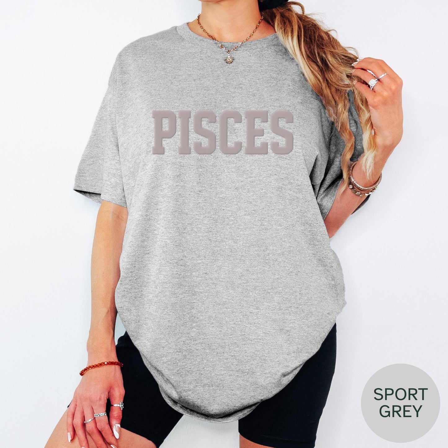SPORT GREY Pisces Zodiac Puff Print Sweatshirt T-shirt Hoodie Birthday Astrology Top