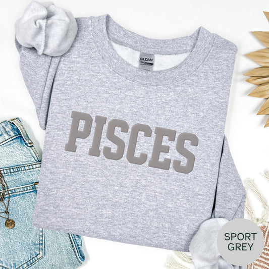 SPORT GREY Pisces Zodiac Puff Print Sweatshirt T-shirt Hoodie Birthday Astrology Top