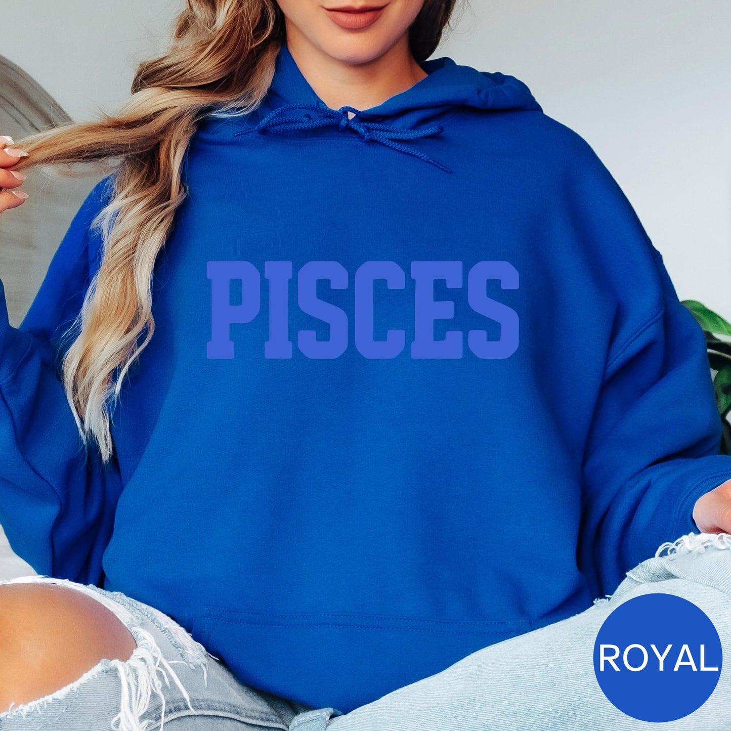 ROYAL BLUE Pisces Zodiac Puff Print Sweatshirt T-shirt Hoodie Birthday Astrology Top