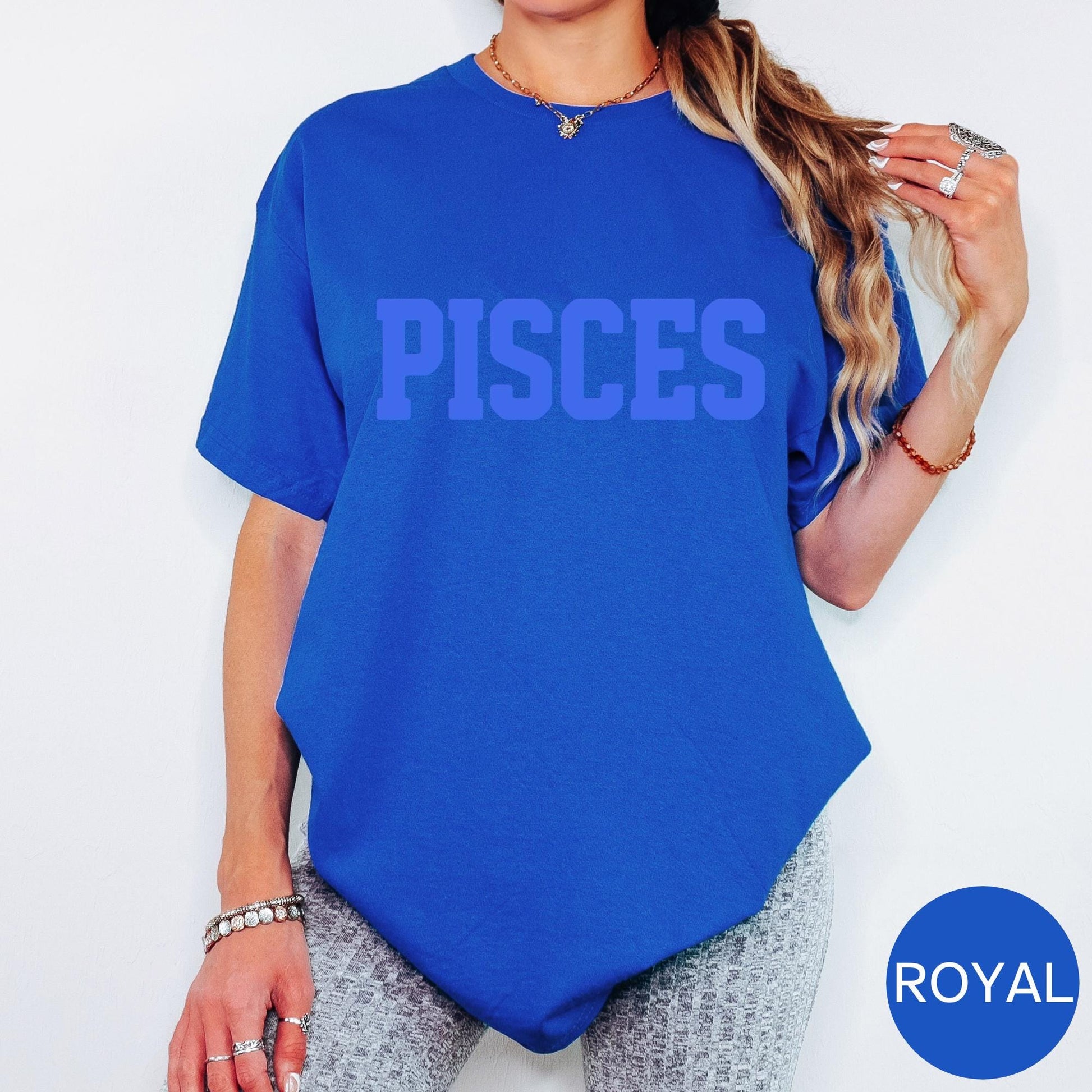 ROYAL BLUE Pisces Zodiac Puff Print Sweatshirt T-shirt Hoodie Birthday Astrology Top