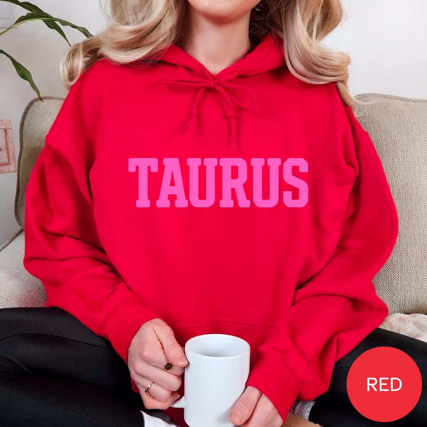 HOT PINK on RED Taurus Zodiac Puff Print Sweatshirt T-shirt Hoodie Birthday Astrology Top