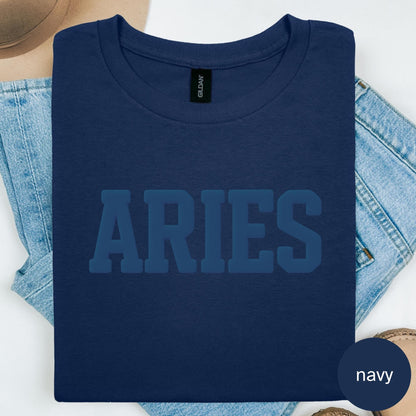 AIRES Zodiac Puff Print T-SHIRT Birthday Horoscope Gift