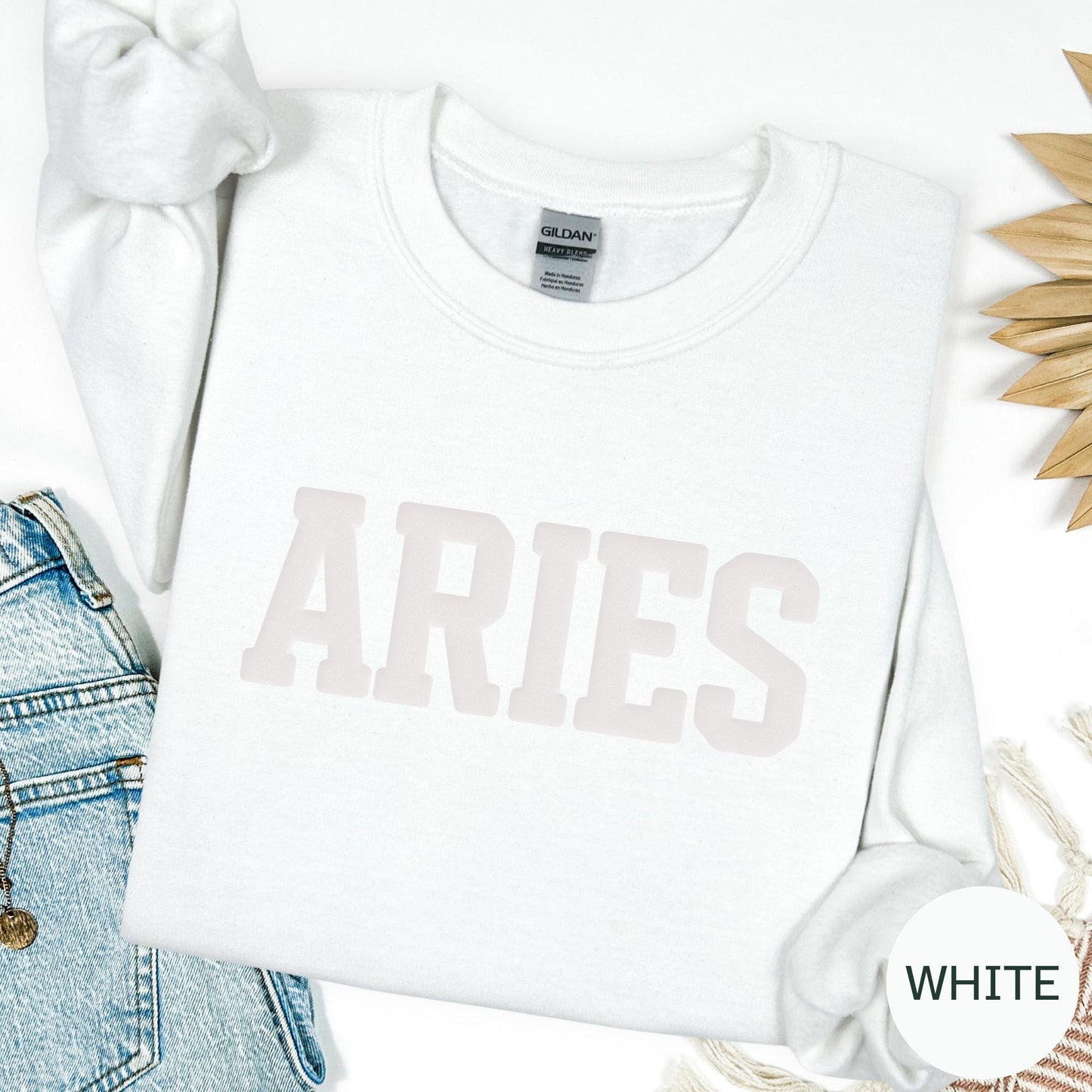 ARIES Zodiac Puff Print SWEATSHIRT Birthday Horoscope