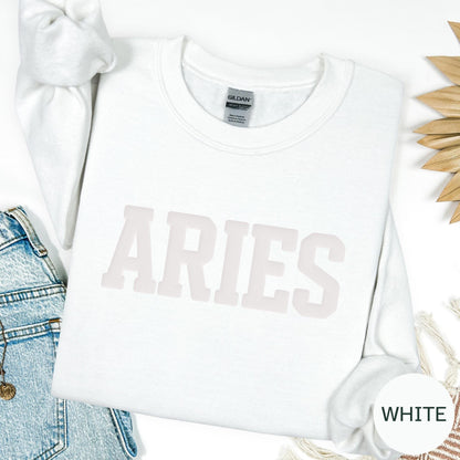 ARIES Zodiac Puff Print SWEATSHIRT Birthday Horoscope