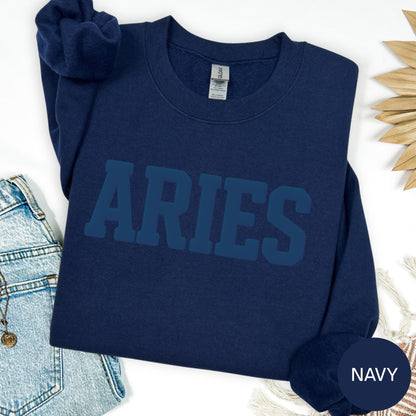 ARIES Zodiac Puff Print SWEATSHIRT Birthday Horoscope
