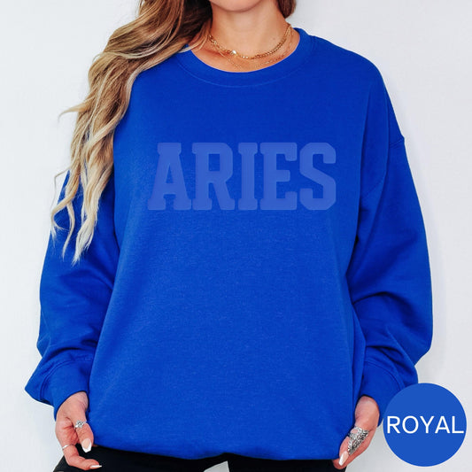 ARIES Zodiac Puff Print SWEATSHIRT Birthday Horoscope