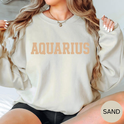 AQUARIUS Zodiac Puff Print SWEATSHIRT Birthday Horoscope