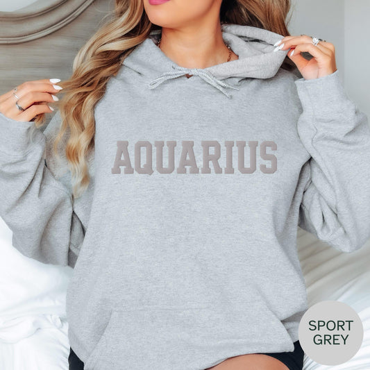 SPORT GREY Aquarius Zodiac Puff Print Sweatshirt T-shirt Hoodie Birthday Astrology Top