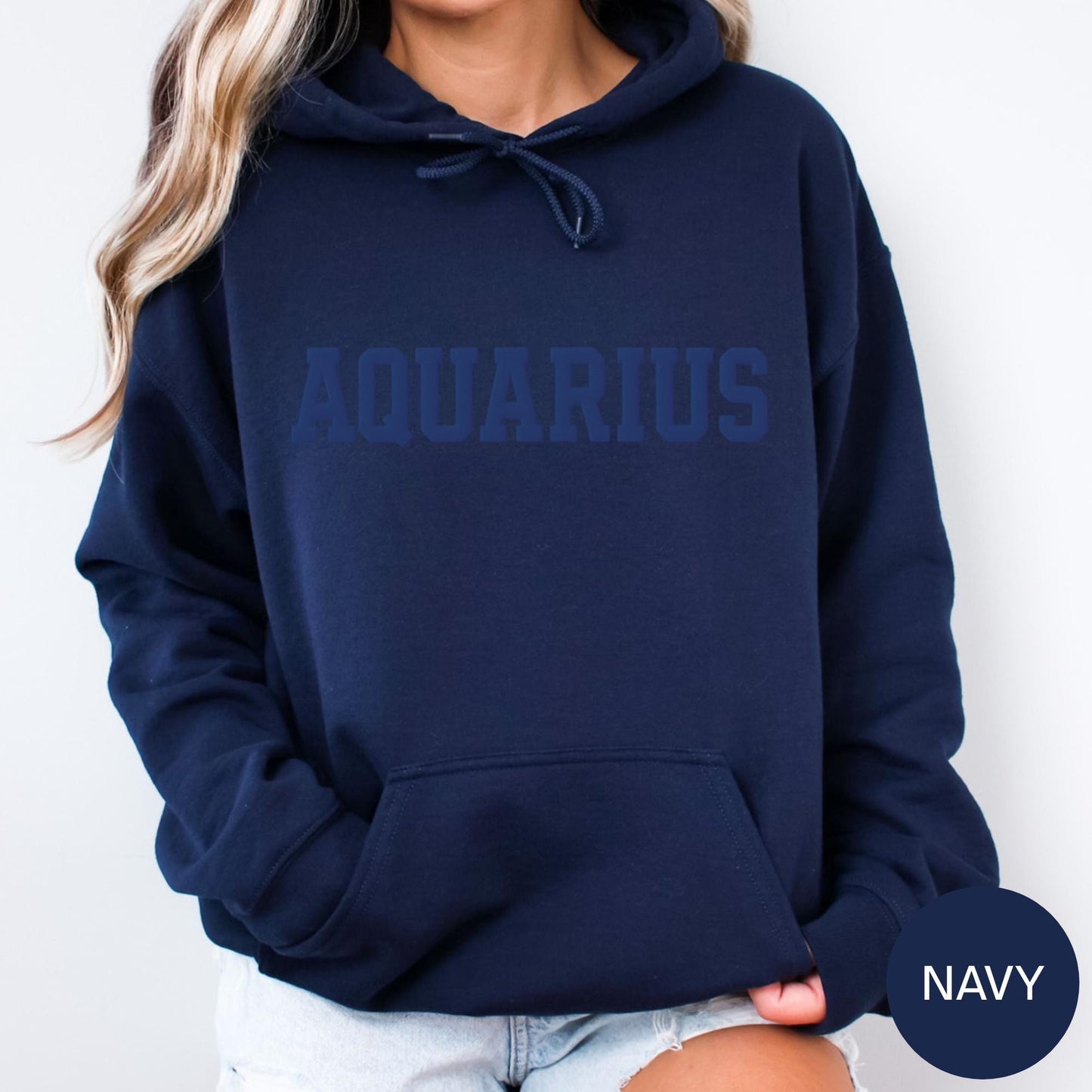 AQUARIUS Zodiac Puff Print HOODIE Birthday Horoscope
